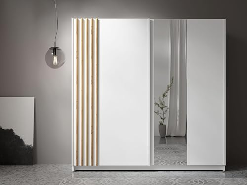 AXLIVING Penderie Blanche avec Miroir 200 cm – Beralto avec lamelles