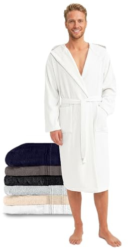 Twinzen - Bademantel Herren 100% Baumwolle Oeko-Tex Weiß, XXL