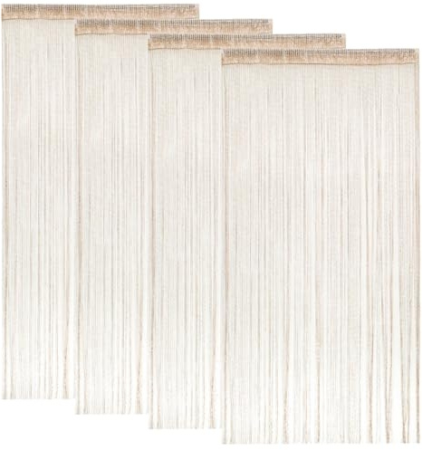 GBKDQQ 4 Stück Fadenvorhang Türvorhang Insektenschutz, Glitzer Türvorhang Fensterdekoration Raumteiler Dekoration Perlenvorhang Fadengardine für Hochzeit Party Dekoration, 100 x 200cm (Champagne)