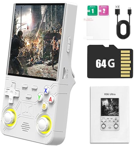 Console Di Gioco Portatile Retrò R36 Ultra, Schermo IPS Da 4 Pollici, Con Sistema Linux Open Source, Abilitato WiFi, Batteria 3000mAh Wite 21.000 Giochi Portatili Mini Console Di Gioco-White||64GB