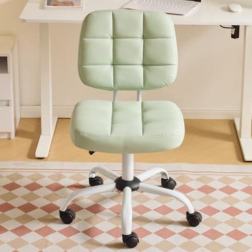 Bonnlo Bürostuhl ohne Armlehne, Kleiner komfortabler schreibtischstuhl mit Rollen, Drehstuhl Höhenverstellbar für Büro, Schlafzimmer, Arbeitszimmer, Schminkstuhl aus Leder, Grün