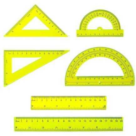 NiuLumea Set di 6 pezzi trasparenti per matematica in plastica, con goniometri, righelli triangolari e righelli dritti, studenti e professionisti