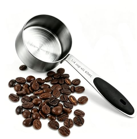Soiftra Cuillère à café en acier inoxydable de 60 ml avec long manche, cuillère doseuse et doseur pour grains de café, poudres et liquides