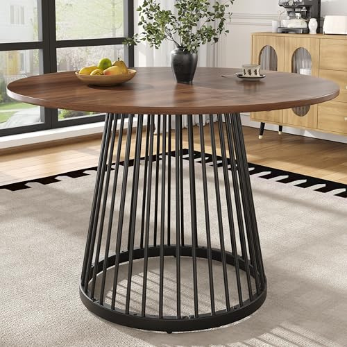 Table Ronde De Salle À Manger (80 x 80 x 76 cm), Table De Cuisine, Table Basse Ronde Pour 4 Personnes, Convient Pour Salle À Manger Et Salon, Pieds En Métal, Plateau En MDF Noyer, Pieds Noirs