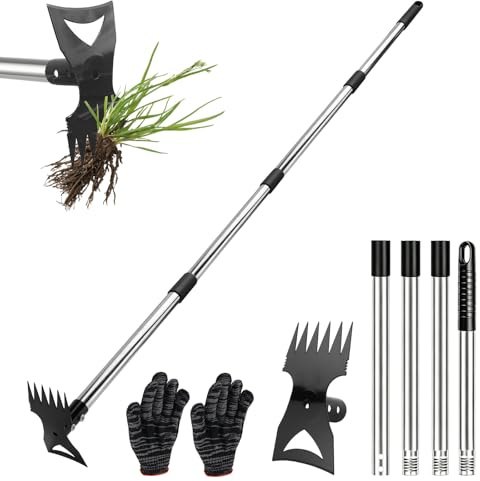 VZXZXE Desbrozadora Manual de 148 cm, rastrillo para desbrozar, azada de jardín con Mango Largo, azada para jardín, césped, Patio y Caminos; Herramienta de jardinería para Adultos