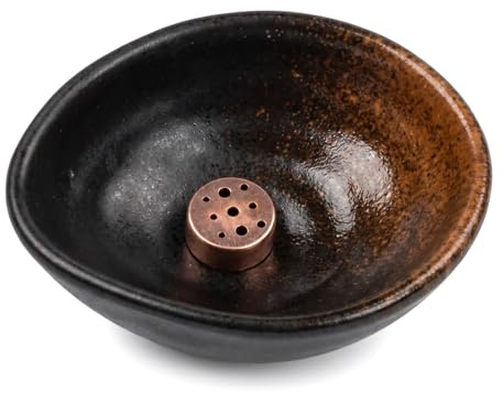 Merzio Handmade Ceramic Incense Holder for Sticks and Cones, Multi-Purpose Incense Burner Bowl with Ash Catcher, Yoga and Home Decor