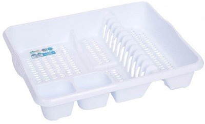 High Grade Extra Large Plastic Dish Drainer Plate and Cutlery Rack in Ice White