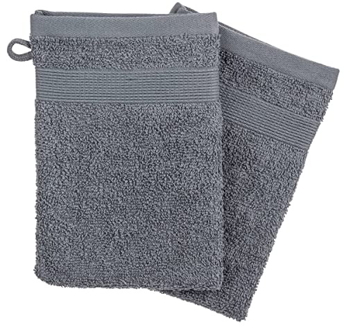 Atmosphera - Juego de 2 Manoplas de baño - algodón 450 g/m² - Gris Antracita - 15 x 21 cm