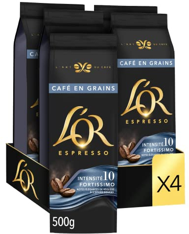 L'OR Espresso Fortissimo Intensité 10 - Grains de café (4 x 500g) | 100% Arabica