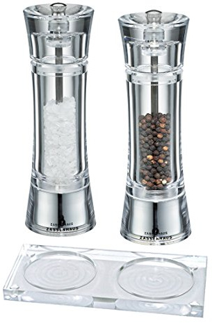 Zassenhaus Set Salzmühle & Pfeffermühle Aachen Acryl & Mühlen-Untersetzer (18 cm)