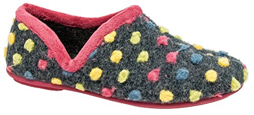 Sleepers Womens Jade Knitted Textile Lightweight Dotted Full Slippers with Rubber Sole Blue