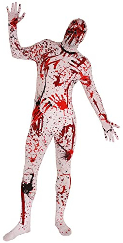 Bloody Skinsuit Halloween Costume - Medium - Full Body Unisex White Skinsuit with Red Bloodstain Pattern - Adults Halloween Scary Fancy Dress Costume