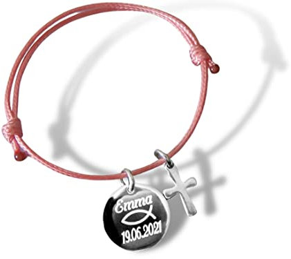 Taufschmuck für Kinder, Taufarmband, Kinderarmband zur Taufe, Gravurarmband für Babys, Jungenarmband, Mädchenarmband, Armband silberfarben mit Kreuz