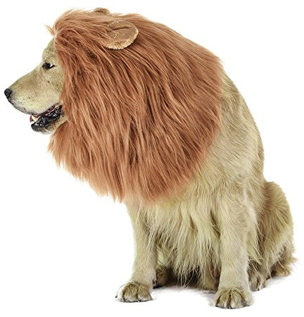 LUUFAN Lion Mane Perücke für Hund mit Ohren Pet einstellbar Phantasie Lion Hair Dog Kleidung Kleid für Halloween Weihnachten Ostern Festival Party Aktivität (Dog-Light Brown)