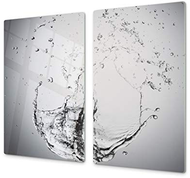 Cutting Board and Cooktop Cover - Impact & Shatter Resistant Glass; Measures: Single: 60 x 52 cm”; Double: 2 x 30 x 52 cm; D02 Water Series: Drops of Water 1