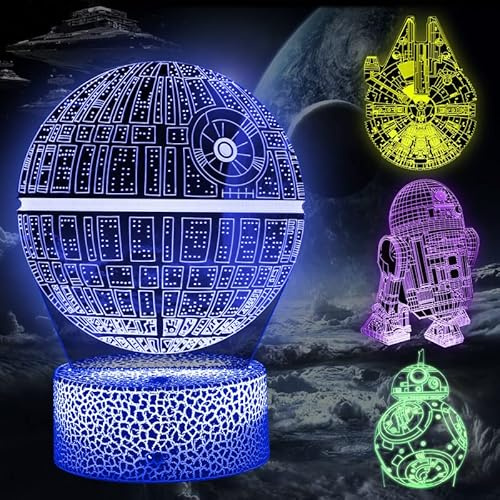 CENOVE 3D Illusion Lampada Regalo, 4 Modelli 16 Colori LED Luce Notturna con Telecomando, Luci Notte Decorativa Regali per Bambini Ragazzi Fans