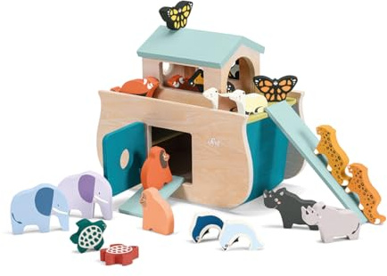 Sevi Play Set Arca de Animales (21 pcs) | Juegos de Madera, Regalo para niños 2+ cumpleaños y Navidad | 29x19x14cm Medida cm | Construcciones y Sets de Juego | Modelo 83134