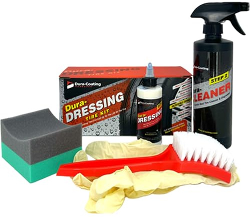 DURA-COATING TECHNOLOGY, Dressing Total Tire Kit, Single Car Kit - All Inclusive Tire Shine, and Cleaner Kit for a Lasting Shine and Brilliant Finish - 16 Ounce Tire Cleaning Spray - Made in The USA