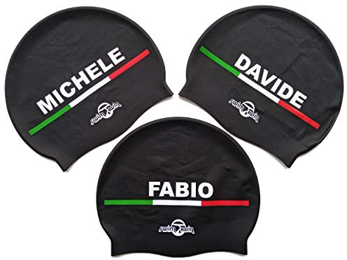 Swimxwin Cuffia in Silicone con Nome Personalizzato | Cuffia da Nuoto | Cuffia da Piscina | Grande Comfort e Aderenza | Design e Stile Italiano | Colore Nero
