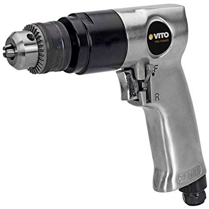 VITO VIBP38A Professional Compressed Air Drill 10 mm Keyless Chuck VIBP38A 3/8 Inch Drive 6.2 Bar Air Consumption 142 L/min Idle Speed 1800 rpm