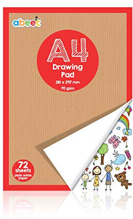 abeec A4 Plain Paper Drawing Pad - 72 Sheet Sketch Book - A4 Drawing Pad - Arts and Craft Scrap Book Essential for Kids Activity Packs - Colouring Books for Children - Drawing Paper for Children