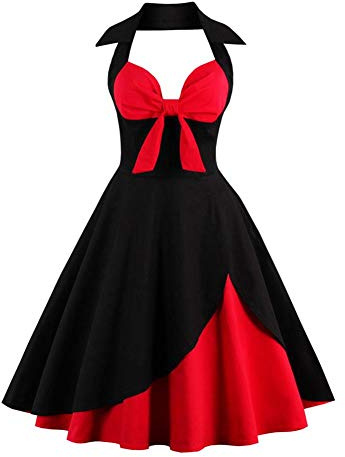 IWEMEK Femmes Vintage Retro Robe Trapèze Rockabilly à Fleurs Années 1950 50 60 Audrey Hepburn Style Dos Nu Encolure Coeur Robe de Cocktail Soirée Fête L'été Casual Habillée Robes