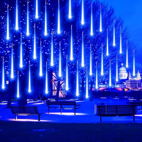 Auniq LED Meteorschauer Regen Lichter Meteor Lichterkette Außen Wasserdichte Schneefall Lichterketten 30cm 10 Tube Schnur 240 LED Fallende Regen Lichterfür Dekoration Garten Hochzeit Weihnachten Party