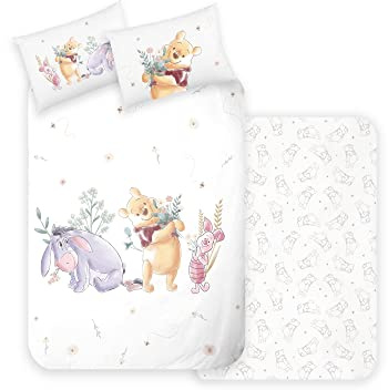 Disney Home Nalle The Pooh babysängkläder set 100 x 135 – örngott 40 x 60 – Pooh björn och kulting – barnsängkläder – supermjukt förstärkt 100% bomull, 2-delat vändbara sängkläder