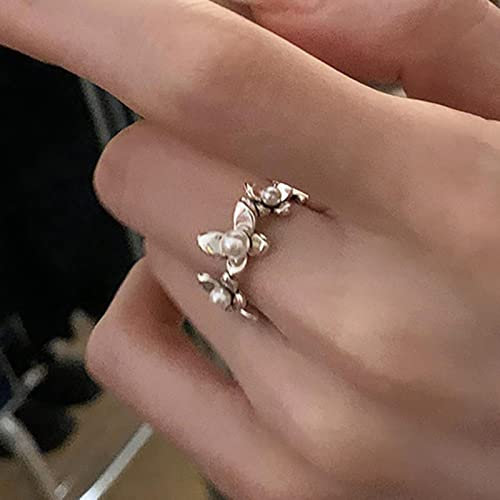 Star.W Personalisierte Perlenringe Partyschmuck für Frauen Paare Neue Trendige Elegante Blume geometrische Braut Hochzeit Zubehör Geschenk