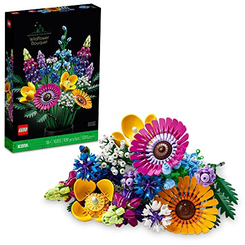 LEGO Icons Wildflower Bouquet 10313 Set - Künstliche Blumen mit Mohnblumen und Lavendel, Erwachsenenkollektion, einzigartige Wohnkultur, botanisches Stück für Frau, Frühlingsblumen