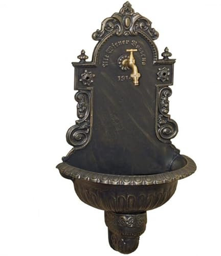MetallWeb® Gartenbrunnen, Wandbrunnen Vienna, in unterschiedlichen Farben (Schwarz - Patina Gold)
