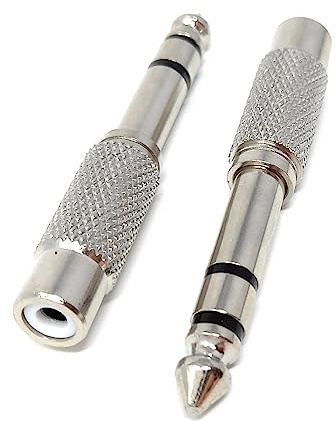 DRUT 2pcs 6.35mm Stereo Jack to RCA Phono Socket Cable Adapter (Silver)