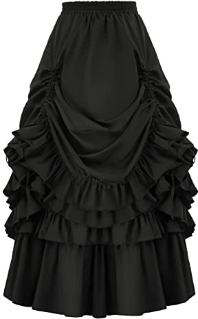 Steampunk Rock Damen -Punk Rock Damen Gothic Rock Damen Rüschen Maxirock Renaissance Vintage Retro Röcke Elastische Taille Viktorianisch Mittelalter Rock Party Cosplay Halloween Karneval Kostüm