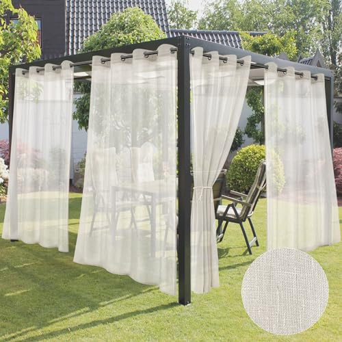 HolidayIdeas Outdoor-Vorhänge für Terrasse, 4 Paneele, elfenbeinfarben, halbtransparent, für Terrasse, wasserdicht, Sichtschutz, Sonnenlicht, für drinnen und draußen, Vorhänge für Pavillon, Pergola | Lichtfilterung, Ösen-Oberseite, Kunstleinen, Outdoor-Trennwände, wetterfest, Sichtschutz für Hinterhof, Veranda, Pavillon