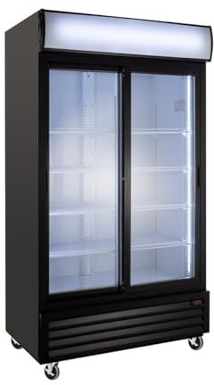 GastroHero Getränkekühlschrank ECO 1000 mit Schiebetüren und Leuchtaufsatz Gastronomiebedarf