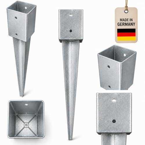 Einschlagbodenhülse 90x90x750 1 Stück Feuerverzinkter Pfostenträger aus Stahl für Vierkantpfosten Bodenhülse Einschlaghülse Bodenanker für Zaun Carport Pergola und Holzpfosten