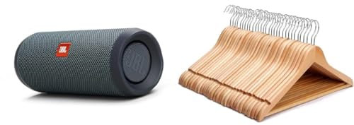 JBL Flip Essential 2 Portable Bluetooth Speaker with Rechargeable Battery & KEPLIN Strong Natural Wood Wooden Coat Hangers with 360 Degree Rotatory Hook