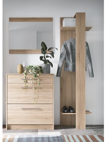 Lomadox Garderobenset 3-teilig mit Spiegel und Schuhschrank in braun | Flurgarderobe in Eiche, Modern