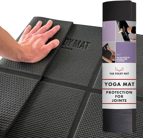 Foldable Yoga Mat Thick, Smart Support and Joint Protection With 4 Folds, Perfect Posture With Body Alignment System + Hands & Feet Sections, Non-Slip Surface, Lightweight and Portable Design