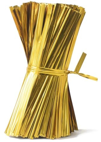 FKWKUW 800 Stück Twist Ties Metallischen Bindebaender Verschluss Für Tüten Gold Bindebaender Tütenclips Verschlussstreifen Bindestreifen Für Bäckerei Süßigkeitentüten Plätzchen Schokolade