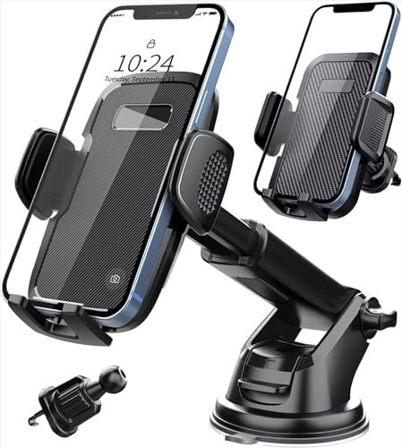 Car Phone Holder, 3-in-1 Adjustable Car Phone Mount 360° Rotation for Dashboard/Windscreen/Airvent 2025 Upgraded Strong Suction - One Button Release Phone Cradle for iPhone 15,14,16,17 Samsung