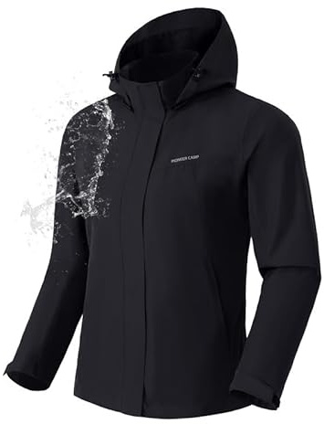 Pioneer Camp Coupe Vent Femme Impermeable Respirant Veste de Pluie Avec Capuche Amovible Léger Parka Manteau Randonnée Vêtements pour Extérieur（Black;XL