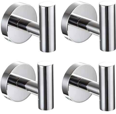 YUET Toalla Gancho Colgador Toalleros de Gancho para Baño de Pared de SUS 304 Acero Inoxidable Percha Perchero para Colgar para Sombrero Ropa Abrigo Cocina Oficina Hogar (4 Plata Pulida)