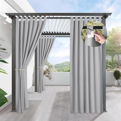 Tielag Outdoor Blackout Privacy Curtain, Light Grey, 132x183cm, 1 Panel