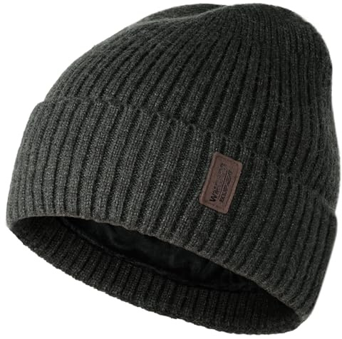 Wmcaps Wintermütze für Herren, gefütterte Thermo-Mütze | Strickmütze, winddicht, atmungsaktiv, elastisch, weich, Fleecefutter, für Radfahren, Sport, Laufen, Alltag & Spazieren.