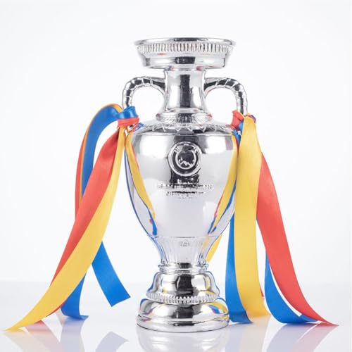 JHRFU Delaunay Trophäe Kunstharz Nachbildung Silberne Fußball Meisterschaftstrophäe Mit Band Fans Sammlerstück Souvenir Büro Zuhause Schaustück Dekoration Ornamente,16cm