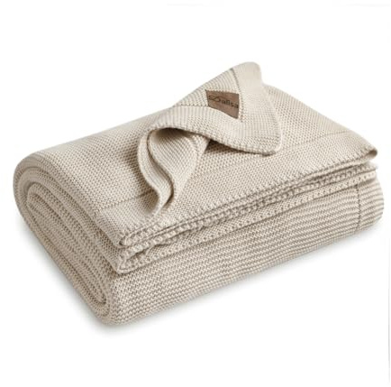 Dalisa GOTS-Zertifizierte Bio-Baumwolle Strickdecke – Weich & Gemütlich, Vorgewaschen – Perfekt für Couch, Bett & Deko – Waschmaschinengeeignet (Naturbeige, 150x200 cm)
