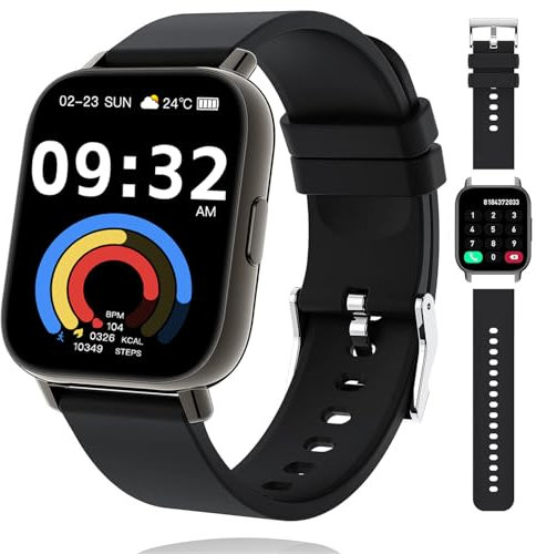 Vtkp Smartwatch Herren Damen，2024 Neue 2 HD Touchscreen Fitnessuhr mit Telefonfunktion,110+ Sportmodi IP68 Wasserdicht Sportuhr mit Herzfrequenz Schlafmonitor Schrittzähler-Schwarz