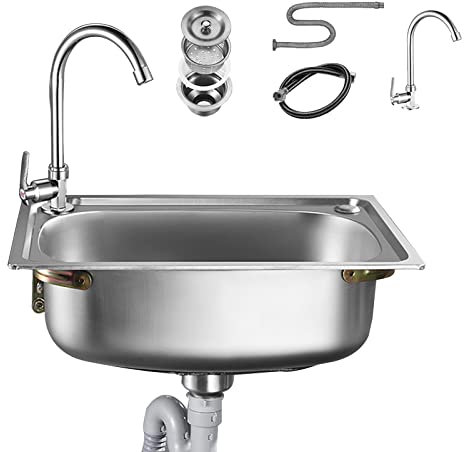 SFNIOKFG Wandwaschbecken aus Edelstahl 304 mit Schwanenhals-Wasserhahn, Handwaschbecken-Vorbereitungsstation, kommerzielles Handwaschbecken, Barwaschbecken, Mini-Wandwaschbecken mit dickem