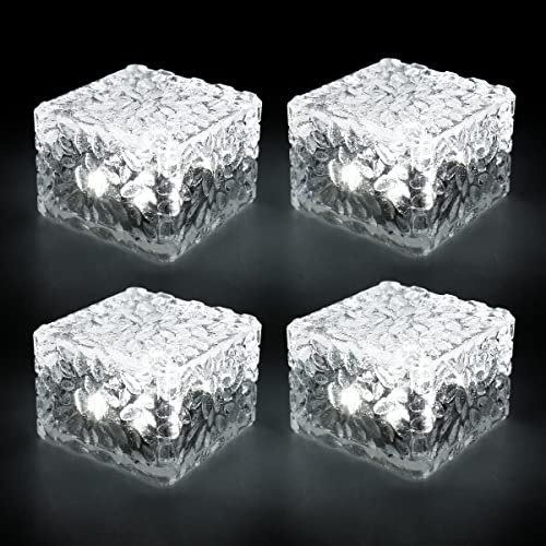 4 luci a LED a forma di di ghiaccio, per esterni, luce solare a mattoni, accensione/spegnimento, luci solari per laghetti, impermeabili, IP68, luce quadrata, per giardino, prato, sentiero,